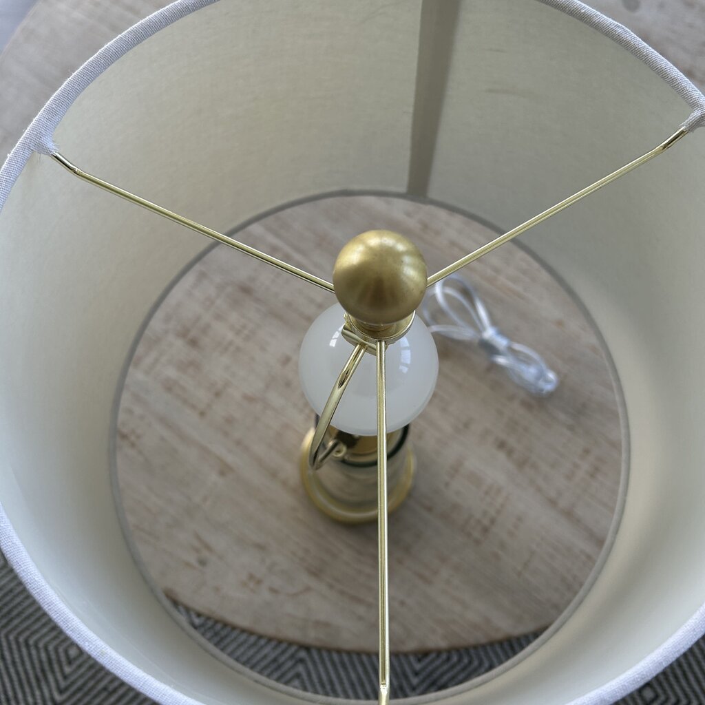 Glass & Brass Base Lamp w Shade