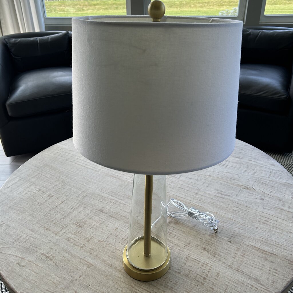 Glass & Brass Base Lamp w Shade