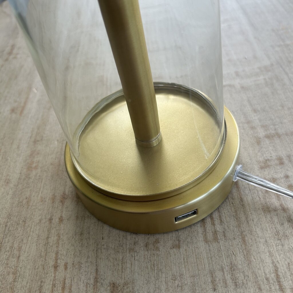 Glass & Brass Base Lamp w Shade