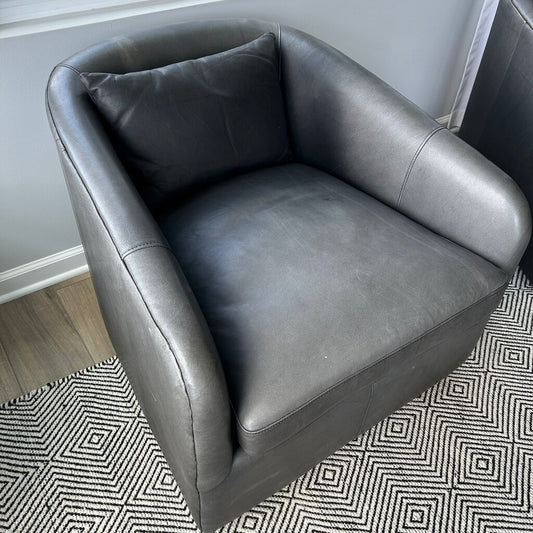 Four Hands Leather Swivel Arm Chair AS IS