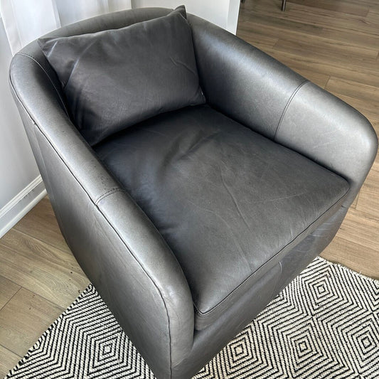 Four Hands Leather Swivel Arm Chair AS IS