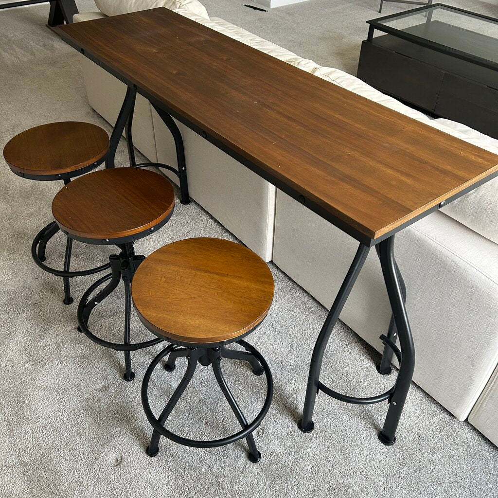 Wood and Metal Table & 3 Stools