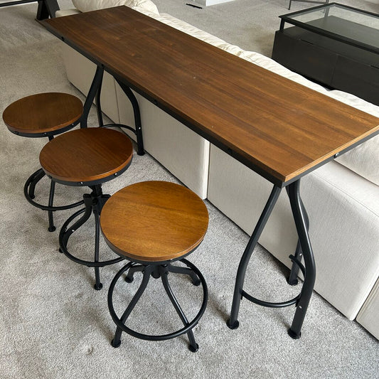 Wood and Metal Table & 3 Stools