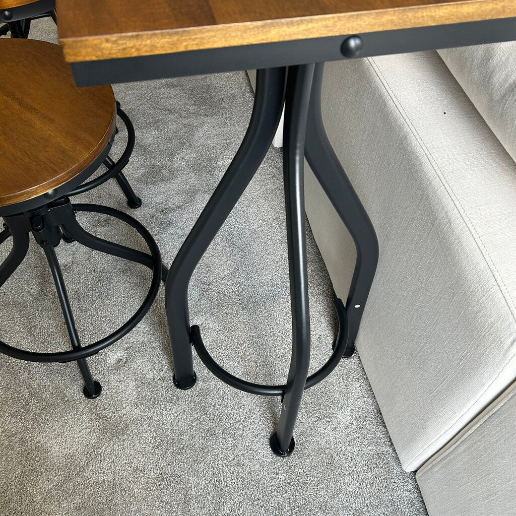 Wood and Metal Table & 3 Stools