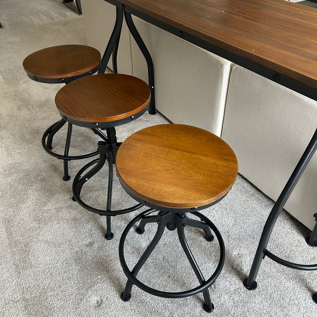 Wood and Metal Table & 3 Stools