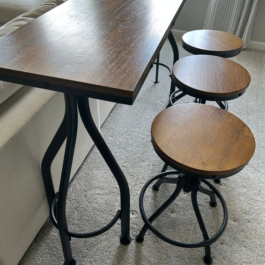 Wood and Metal Table & 3 Stools