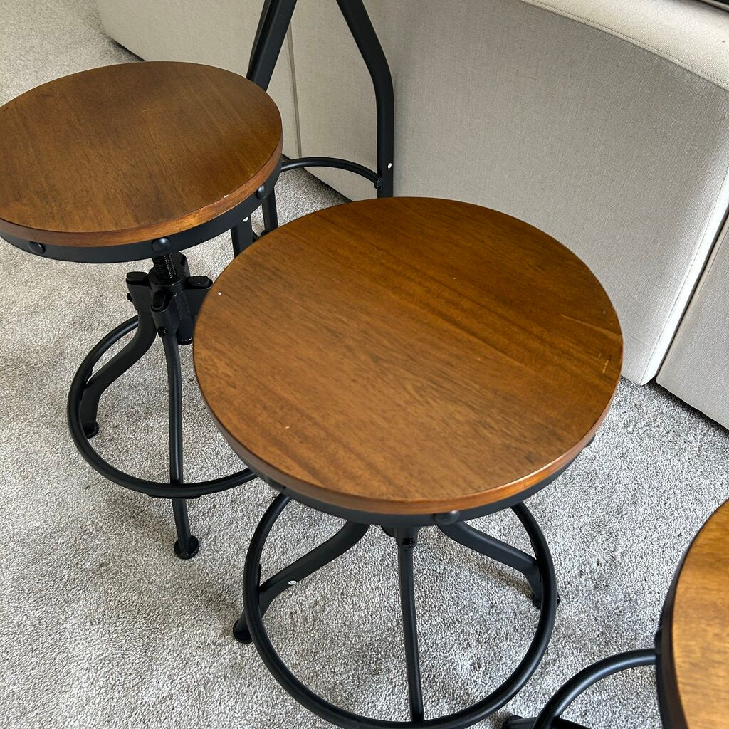 Wood and Metal Table & 3 Stools
