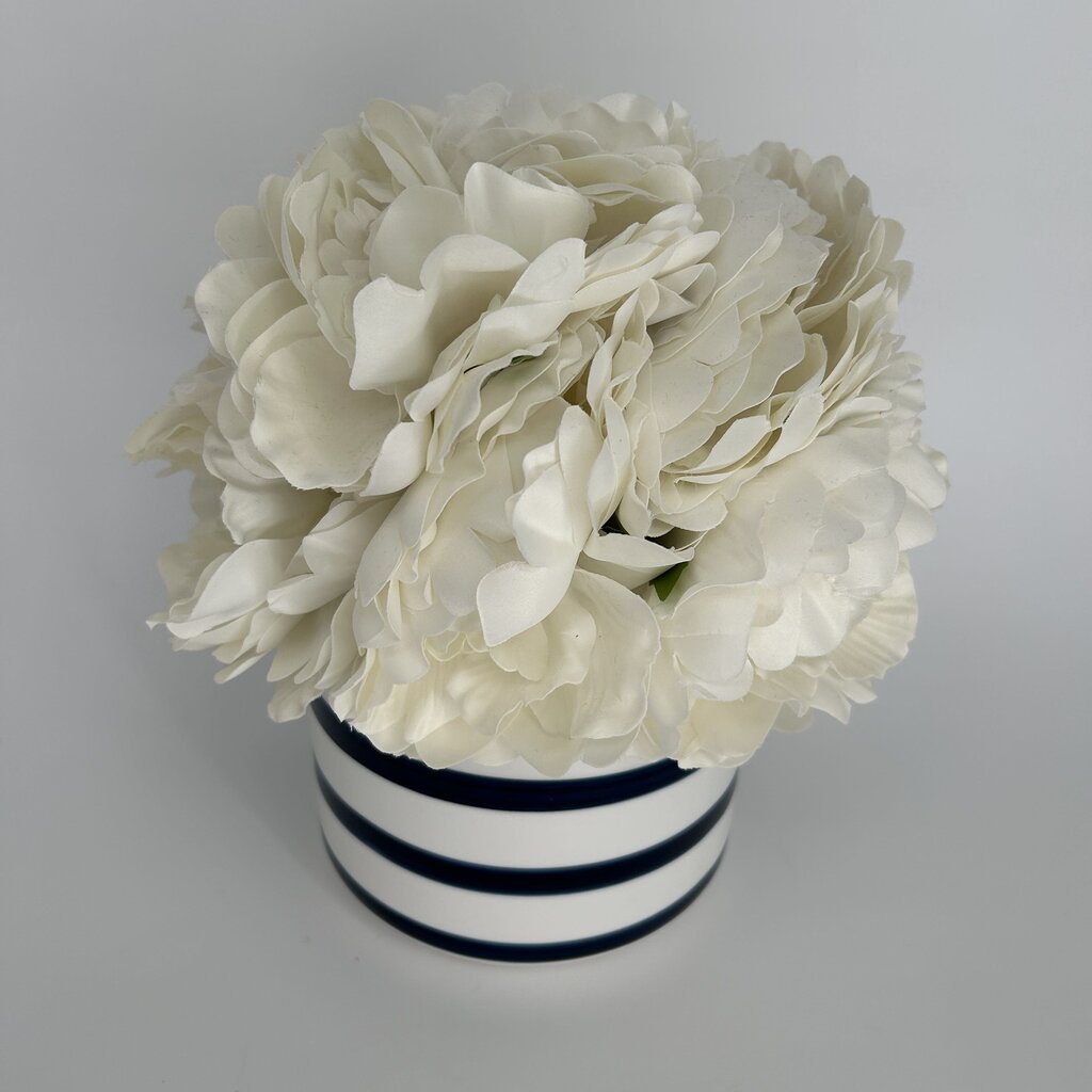 Faux Hydrangeas in Striped Vase