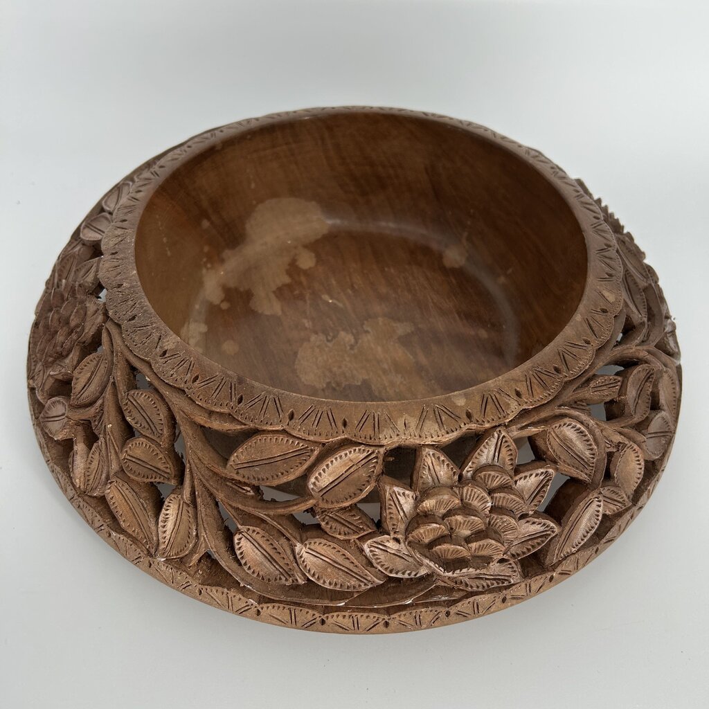 Ornate Floral Carved Fruit Bowl