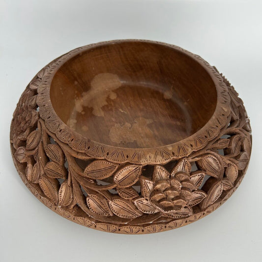 Ornate Floral Carved Fruit Bowl