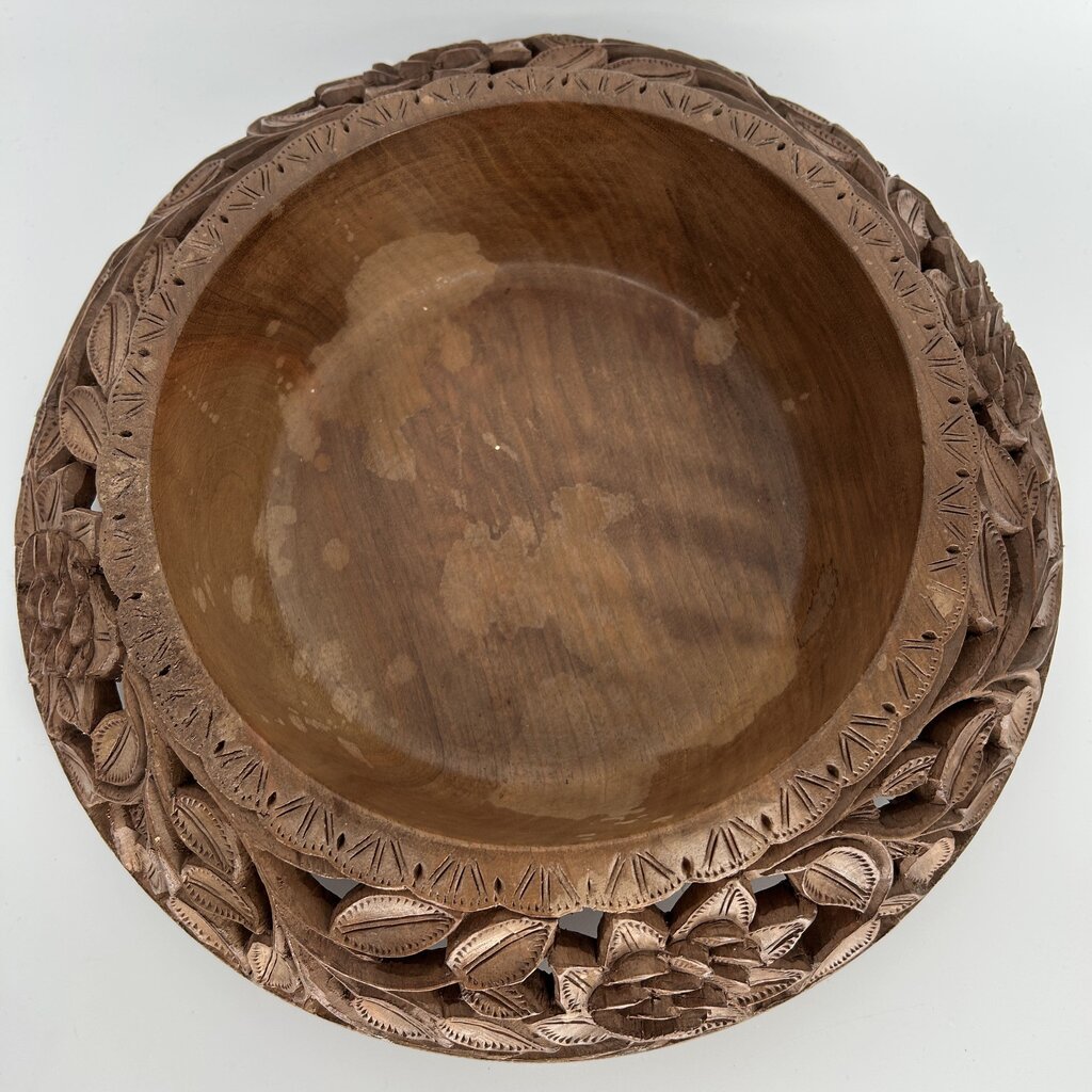 Ornate Floral Carved Fruit Bowl