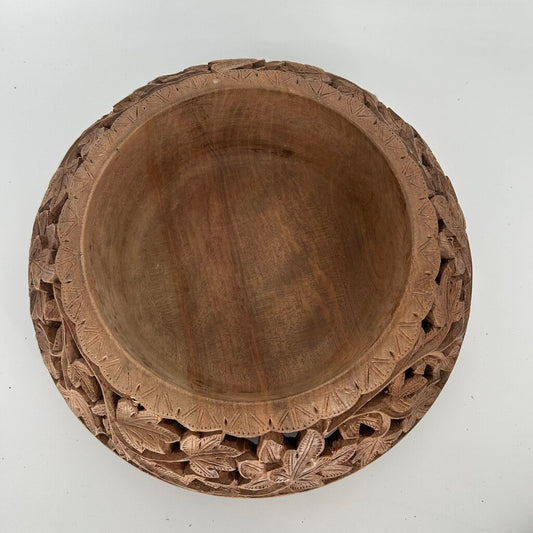 Ornate Leaf Carved Fruit Bowl