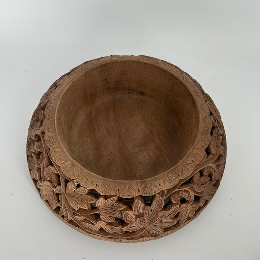 Ornate Leaf Carved Fruit Bowl