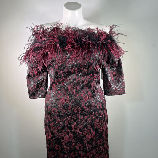 Teri Jon Feather Neckline Dress