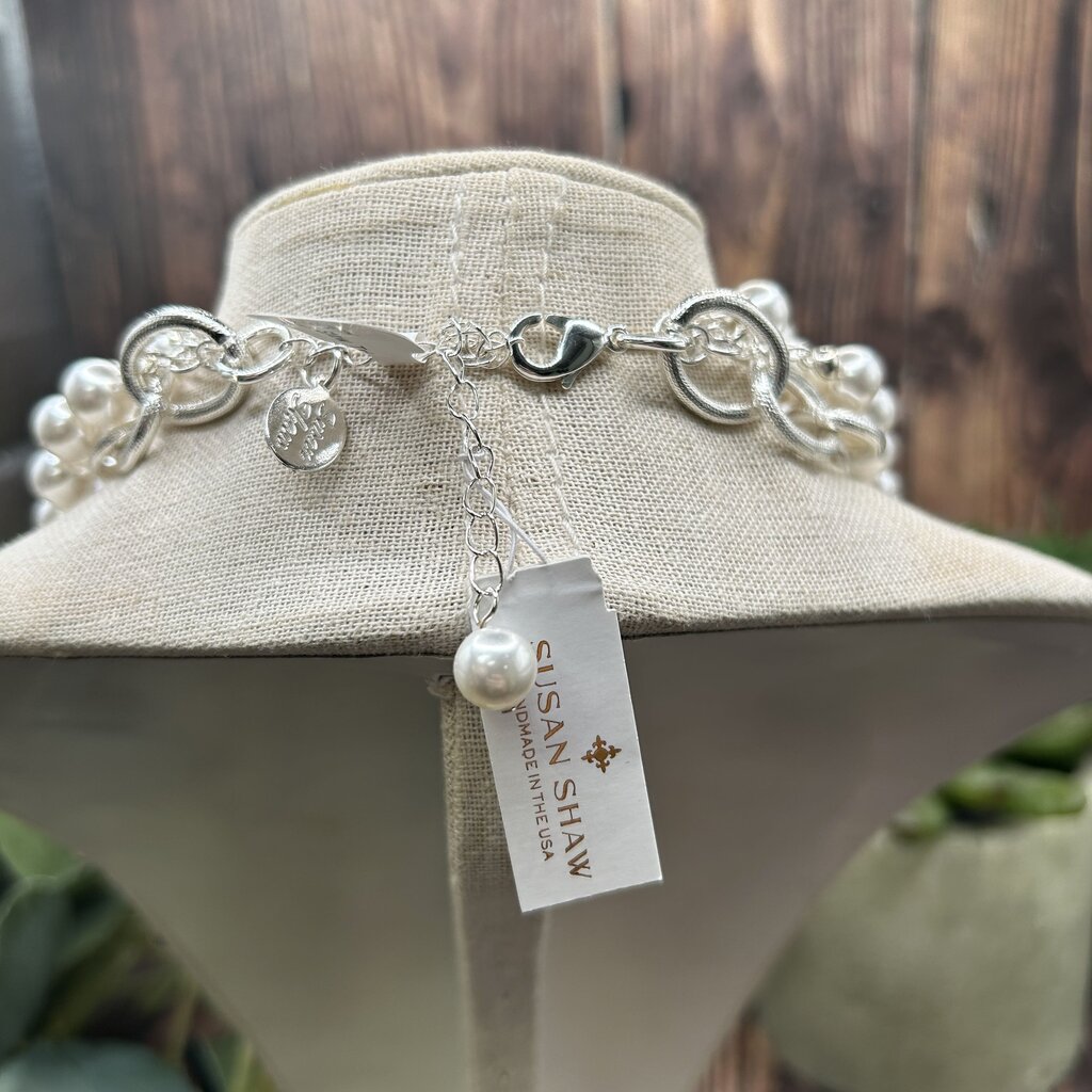 Susan Shaw Pearl and Cross Necklace