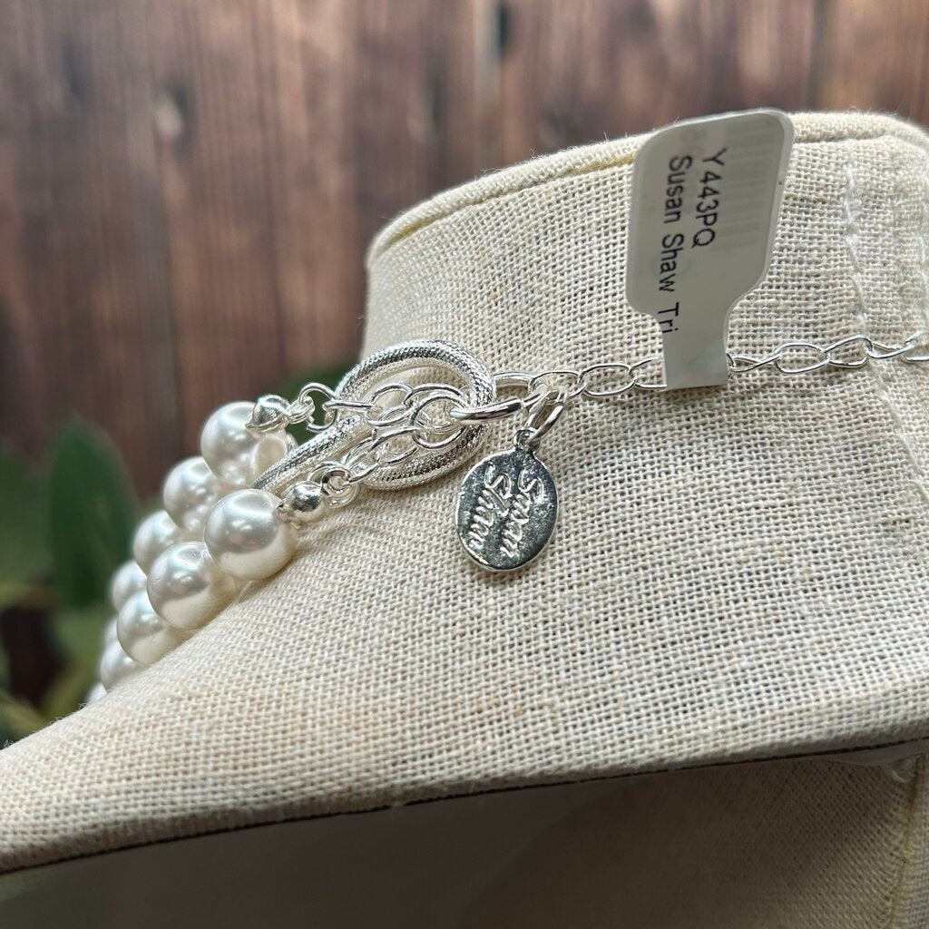 Susan Shaw Pearl and Cross Necklace