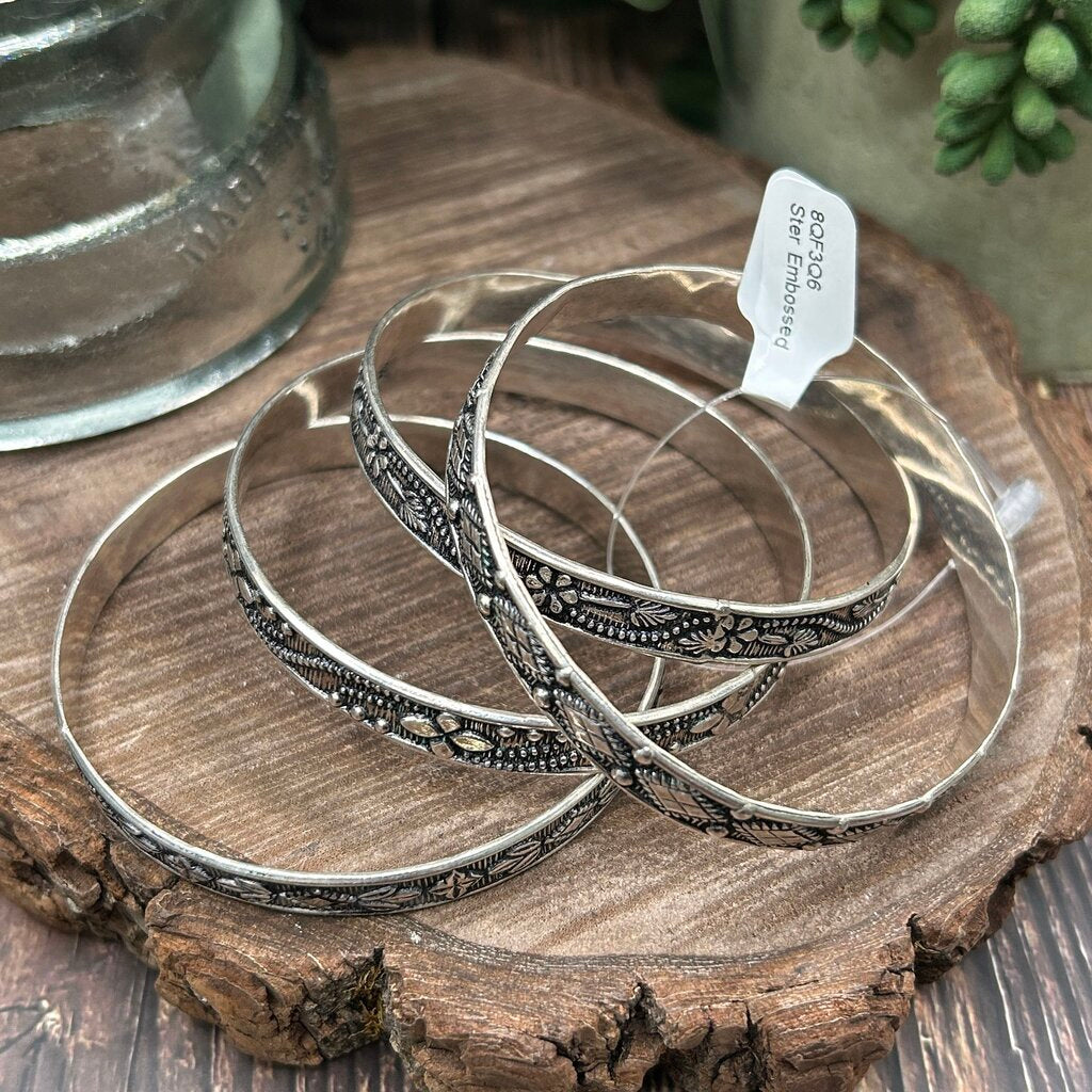 Sterling Embossed Bangle Set