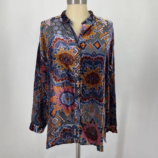 Johnny Was L/s Floral Velour Shirt