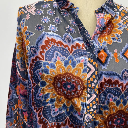 Johnny Was L/s Floral Velour Shirt