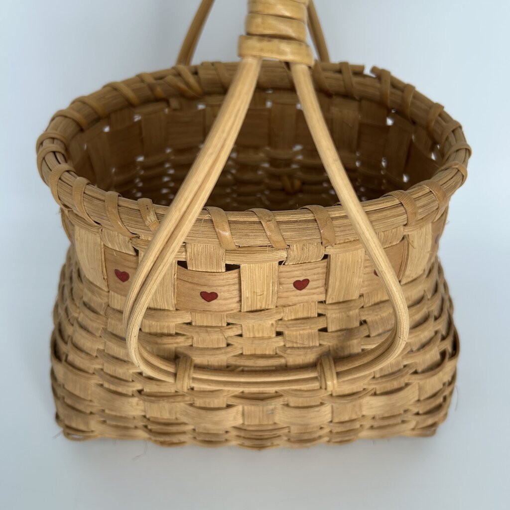 Woven Handle Basket with Hearts