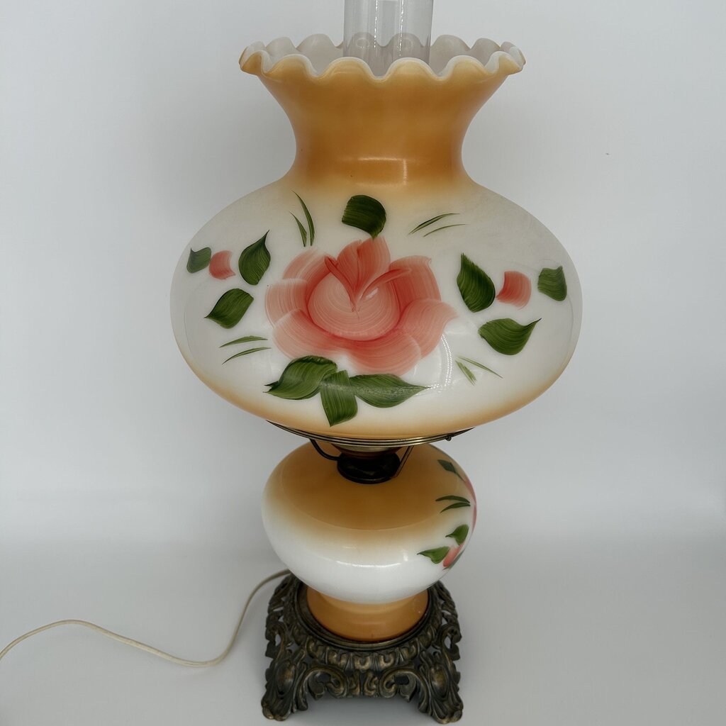 Floral Glass Hurricane Lamp