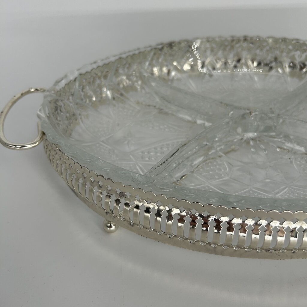 Cut Glass Divided Tray w/ Stand