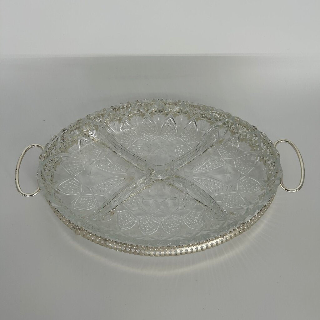 Cut Glass Divided Tray w/ Stand