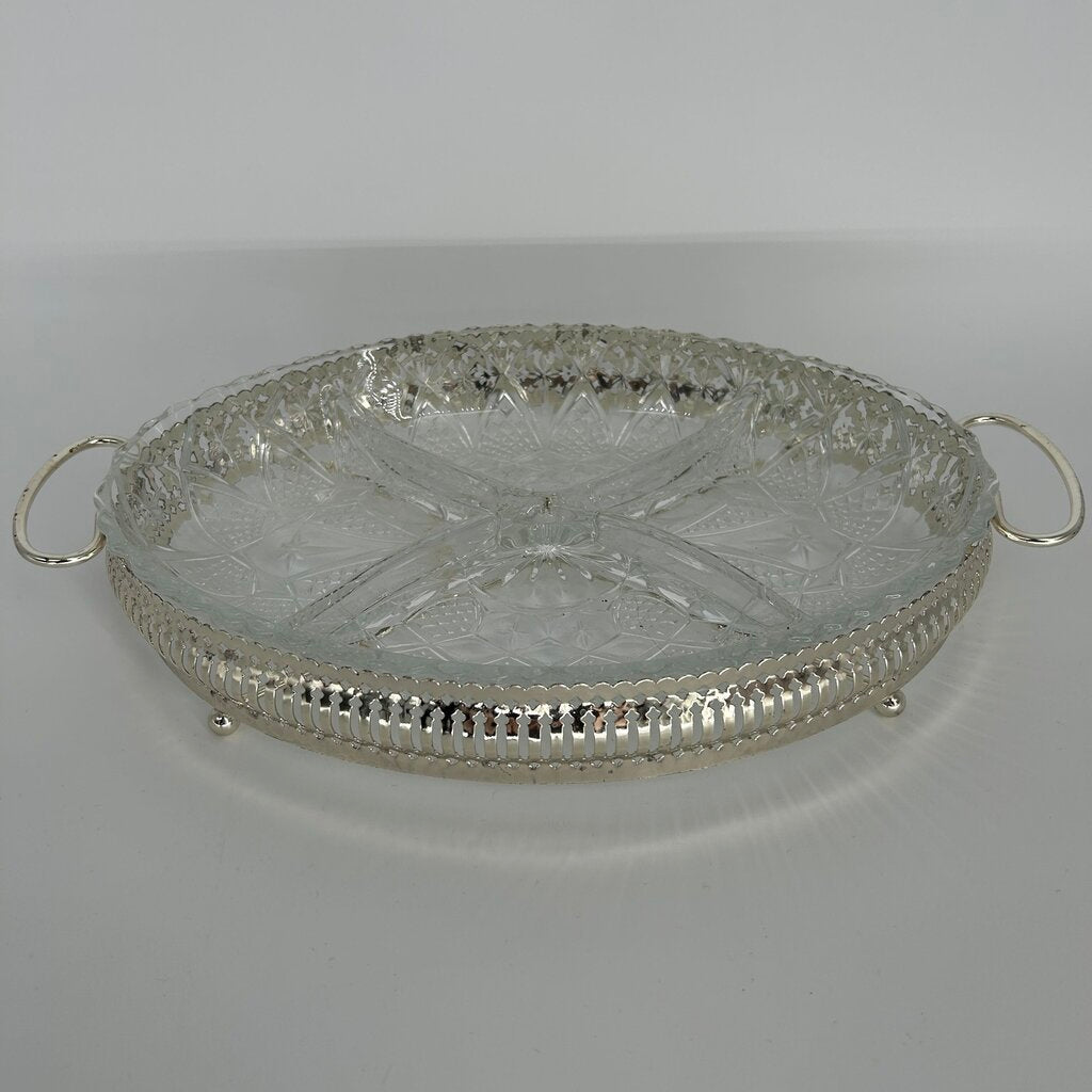 Cut Glass Divided Tray w/ Stand
