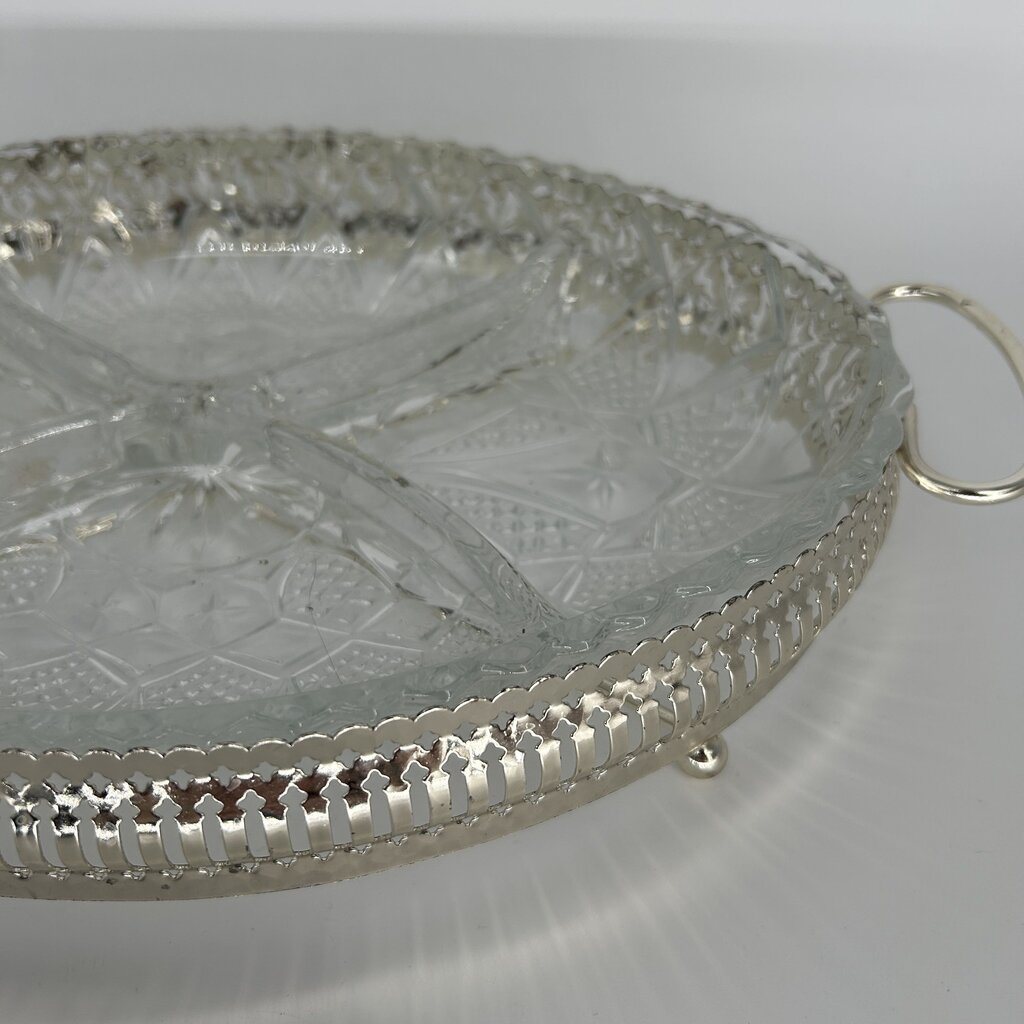 Cut Glass Divided Tray w/ Stand