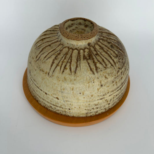 Stoneware Butter Dish w Wood Base