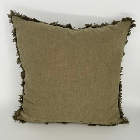 Fringe Trimmed Linen Pillow