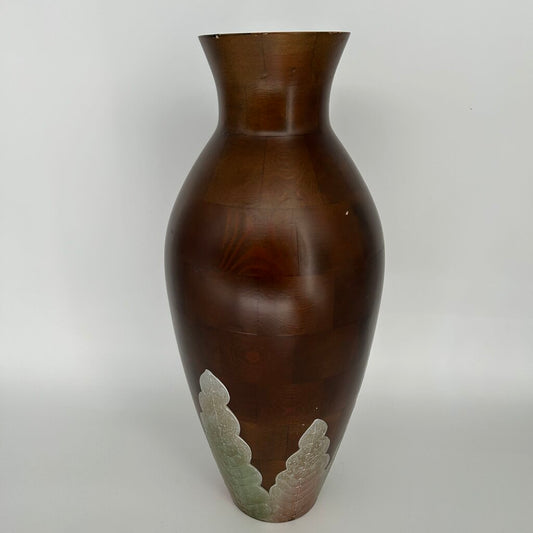 Wooden Vase w/Leaf Accents