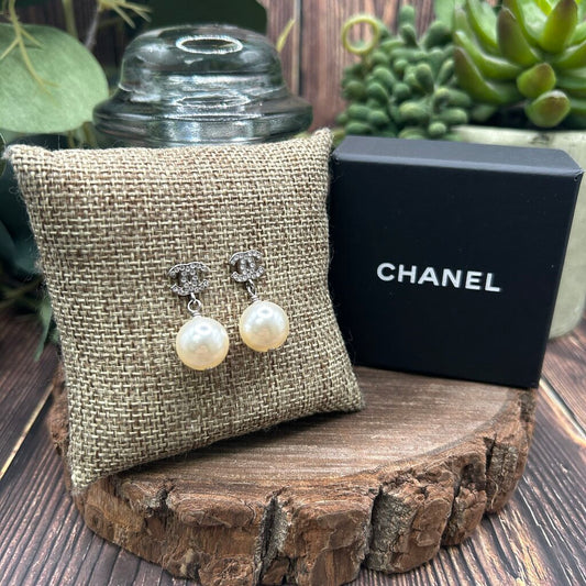 Chanel Classic Crystal CC Pearl Earrings