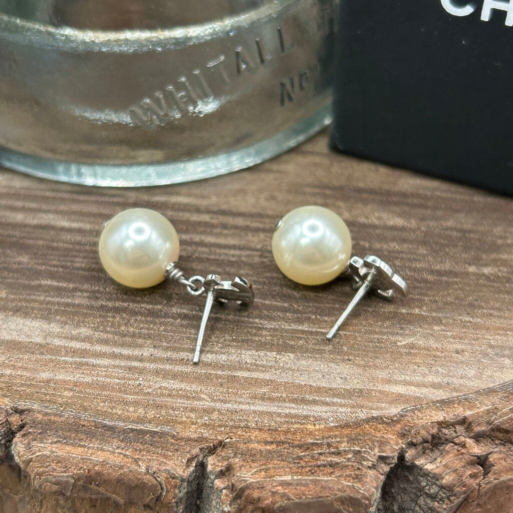 Chanel Classic Crystal CC Pearl Earrings