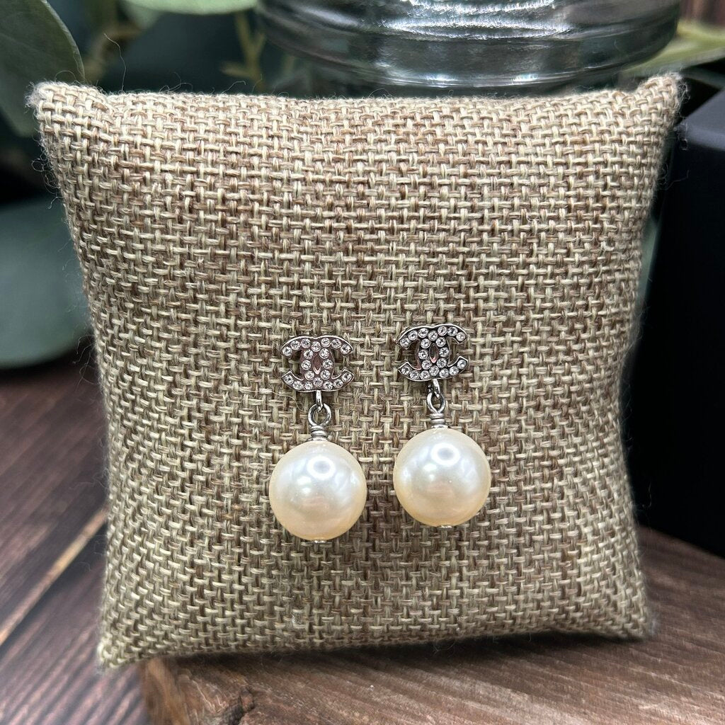 Chanel Classic Crystal CC Pearl Earrings