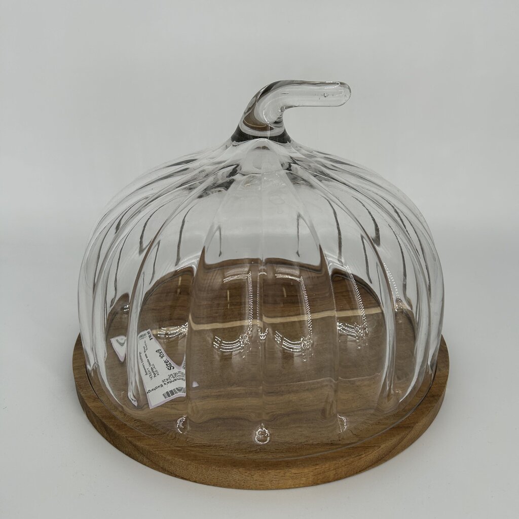 Pumpkin Cloche with Wood Pedestal