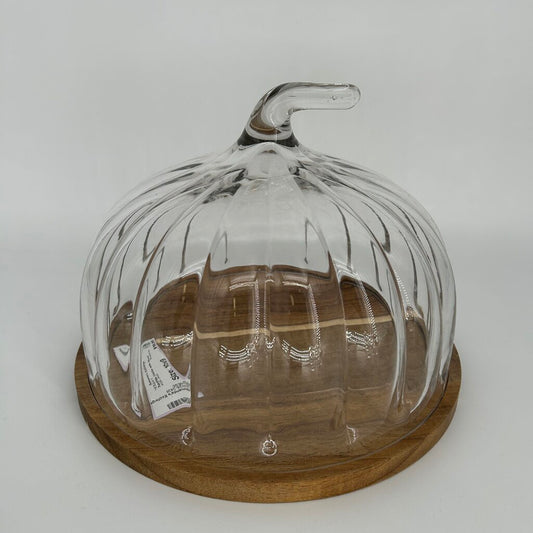 Pumpkin Cloche with Wood Pedestal