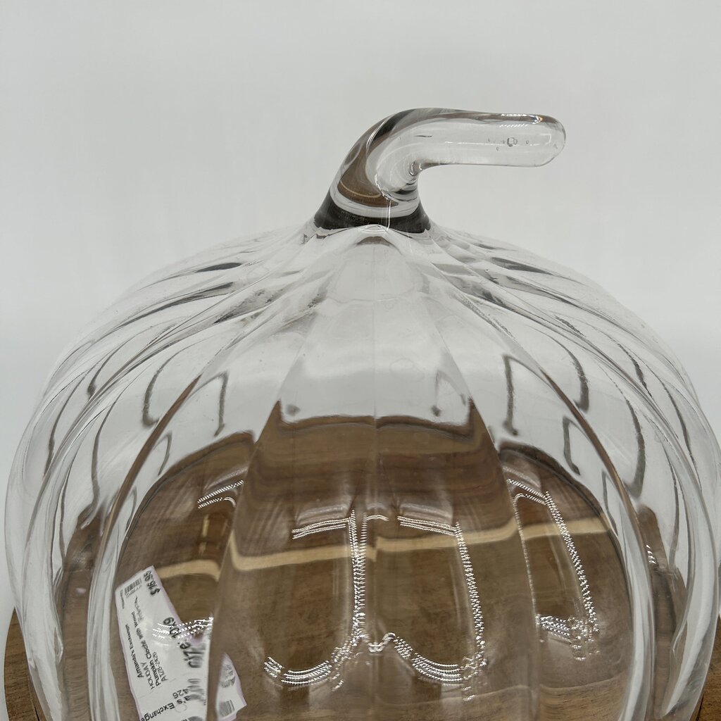 Pumpkin Cloche with Wood Pedestal