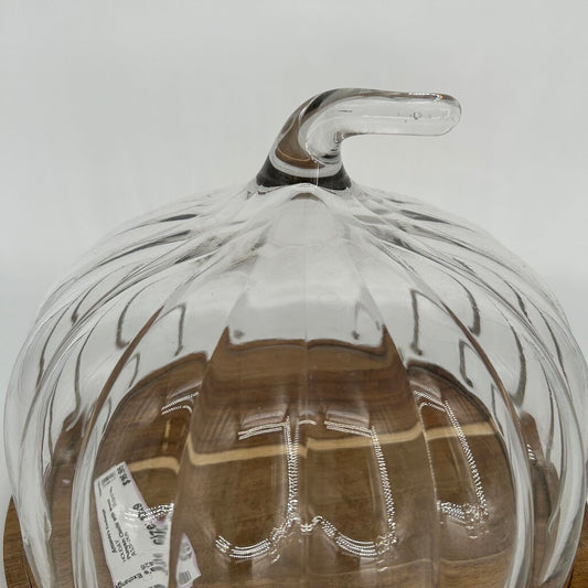 Pumpkin Cloche with Wood Pedestal