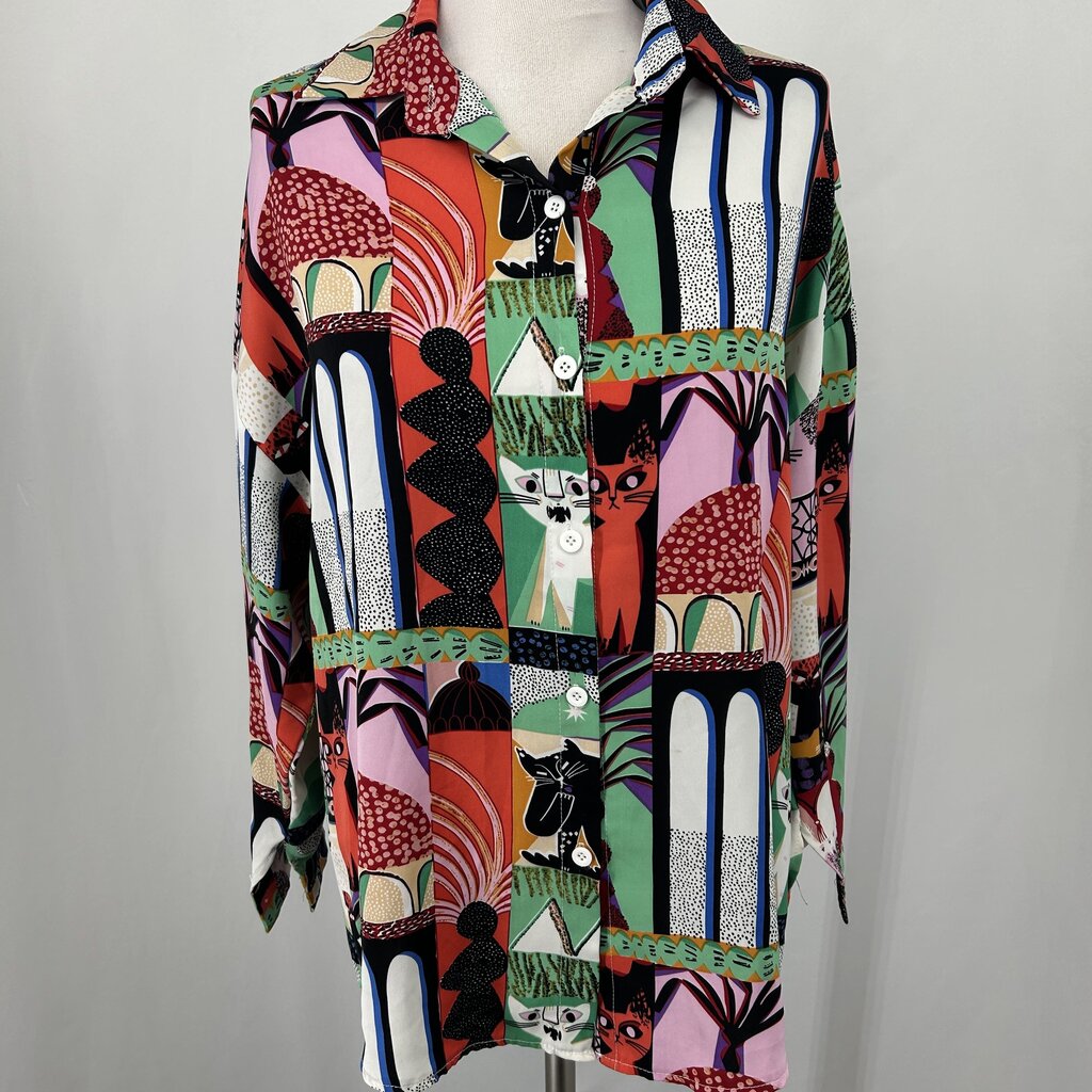 Fashion L/s Multi Print Cat Shirt