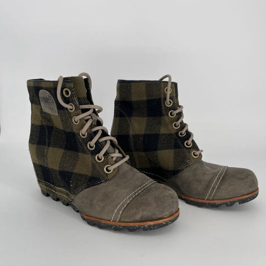 Sorel Plaid Flannel Wedge Bootie