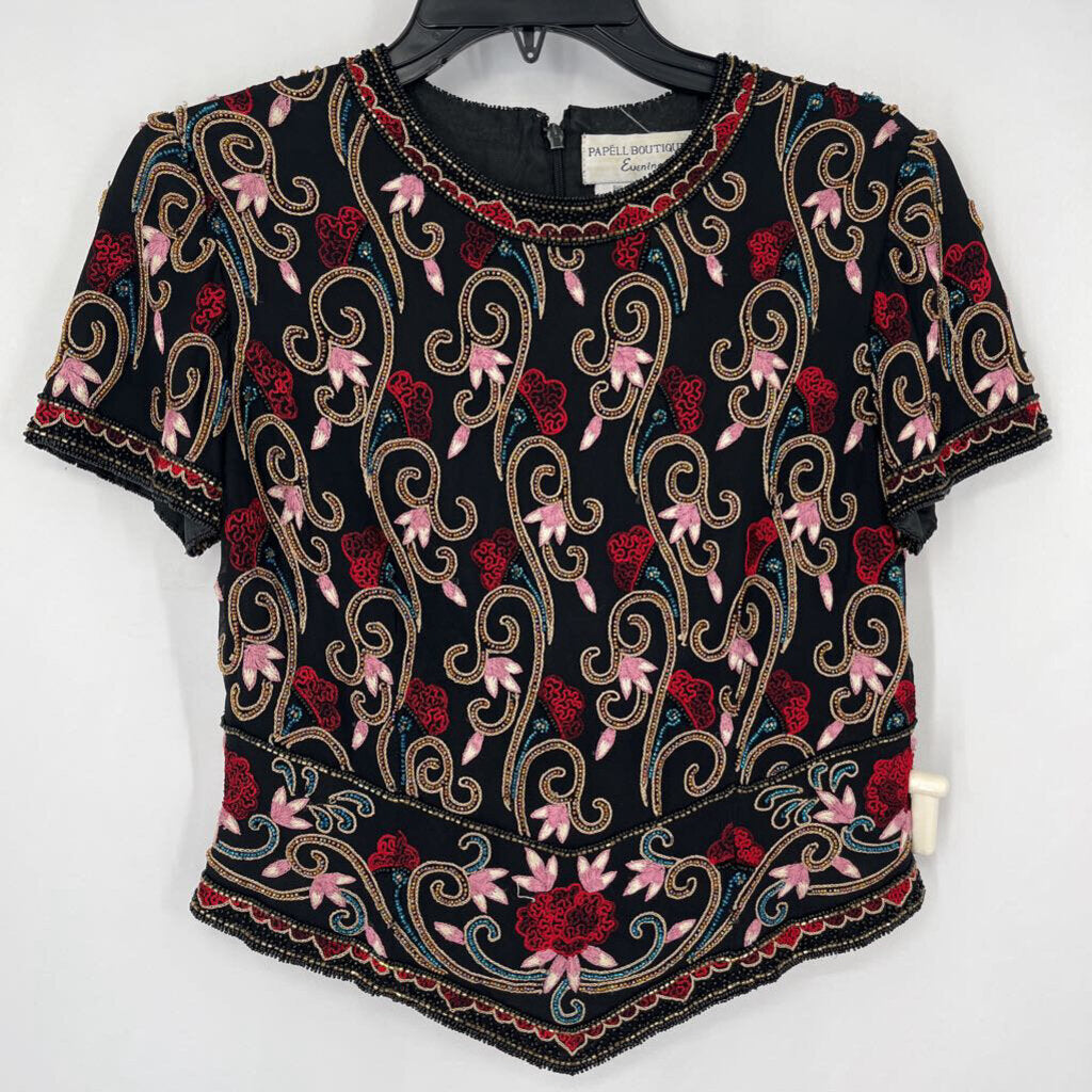 Papell Boutique Beaded Silk Shirt