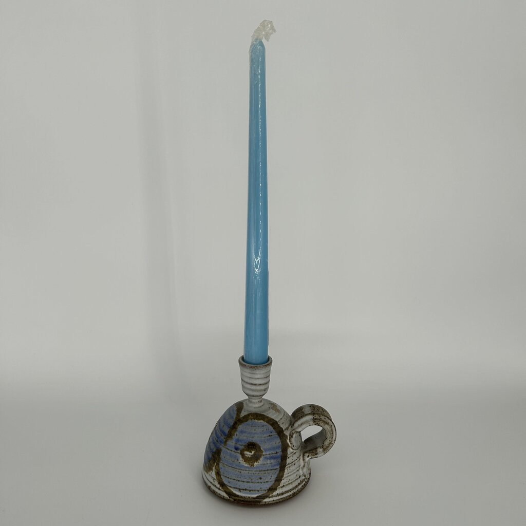 Pottery Taper Candleholder w/Candle