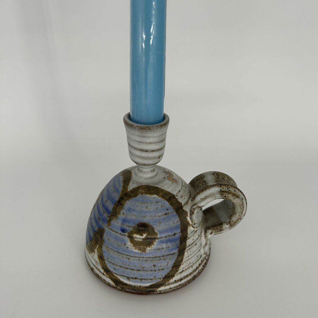 Pottery Taper Candleholder w/Candle
