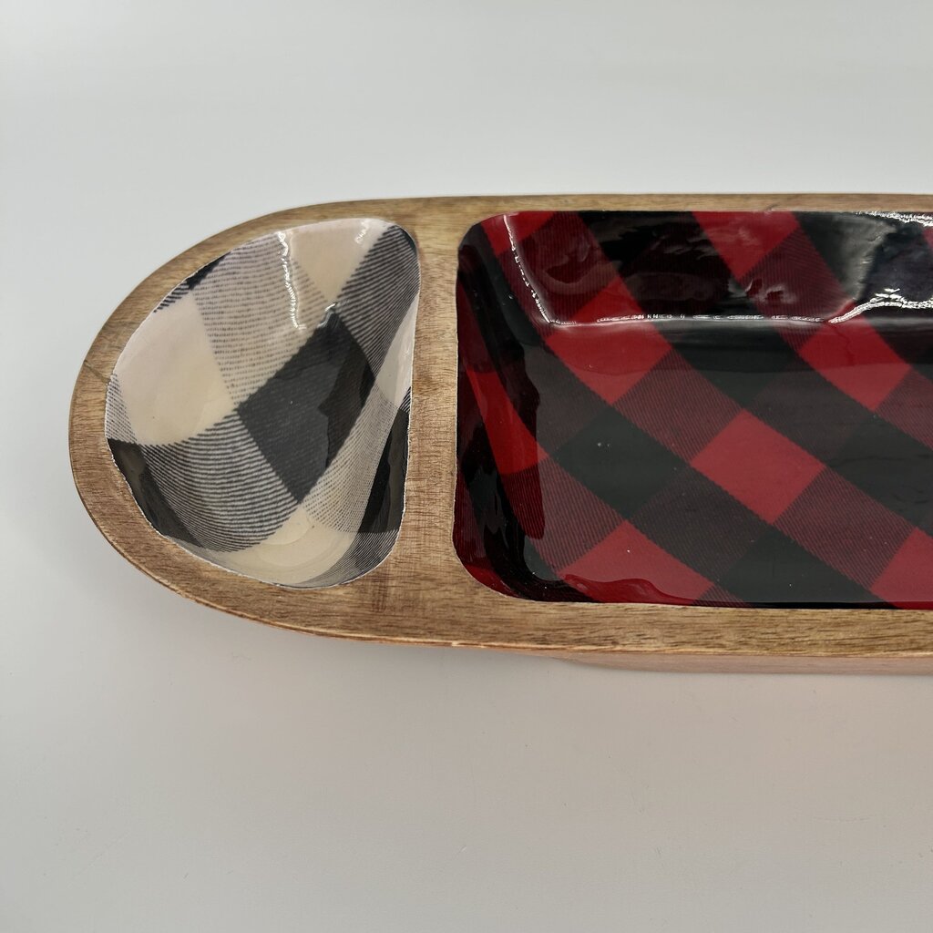 Wooden Divided Plaid Dish