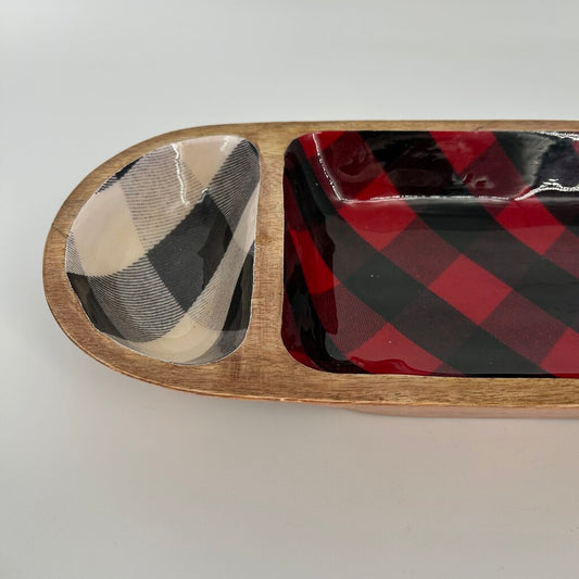 Wooden Divided Plaid Dish