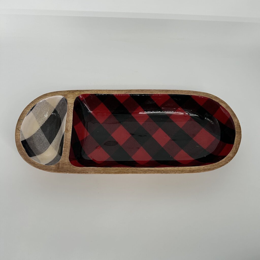 Wooden Divided Plaid Dish