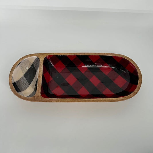 Wooden Divided Plaid Dish