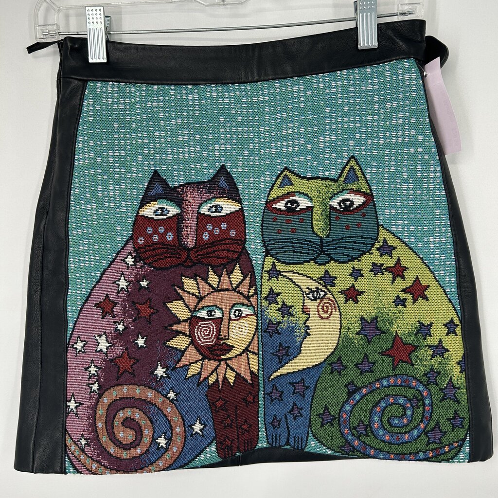 Cat Tapestry Leather Skirt