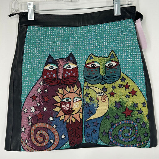 Cat Tapestry Leather Skirt